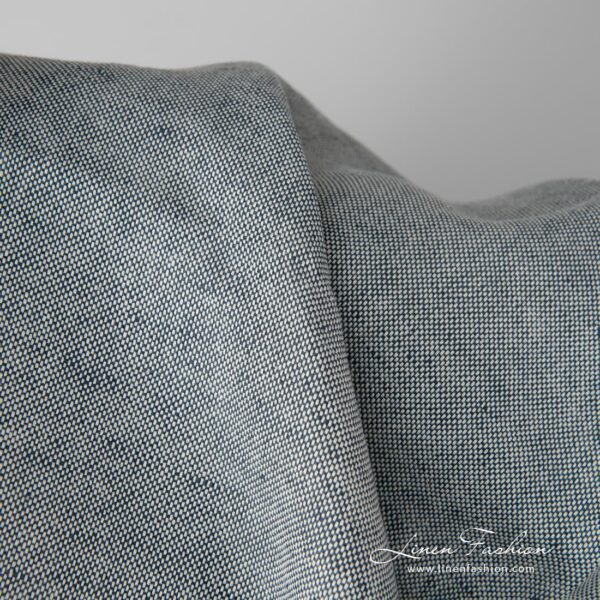 Linen cotton fabric | dark blue linen and white cotton yarns