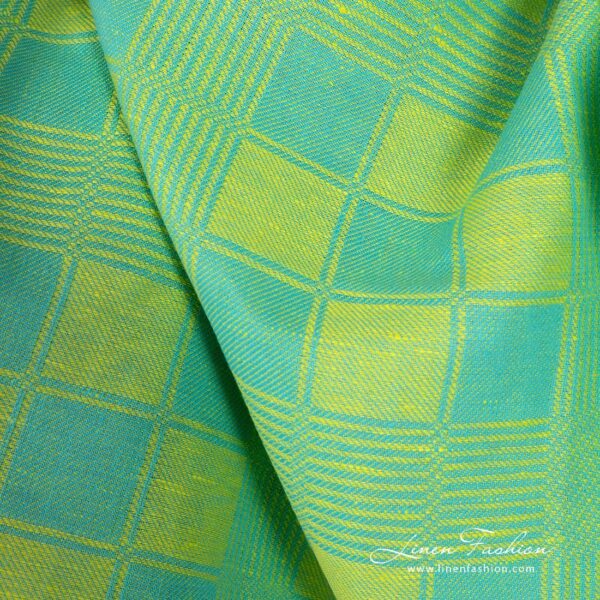Linen cotton green fabric with checks