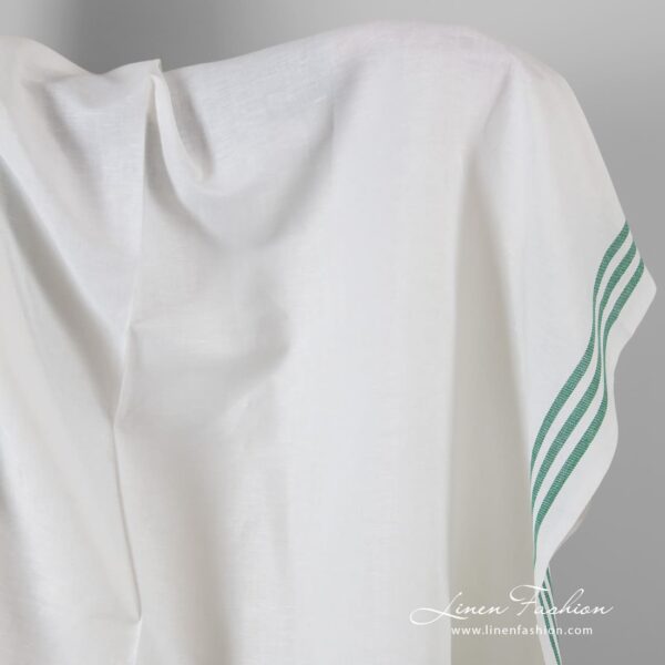 White linen cotton fabric in green stripes