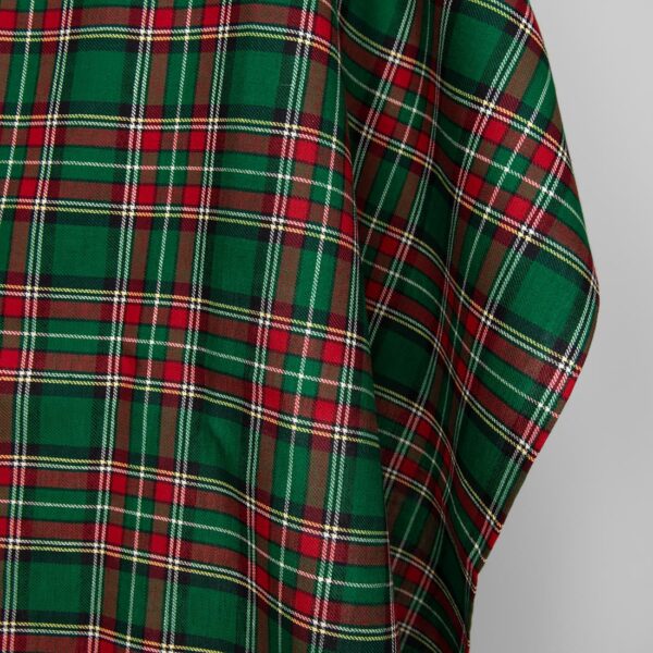 Linen cotton fabric green red checks edge