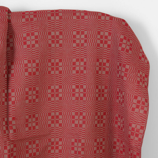 Tessuto di lino e cotone a quadri in twill rosso e beige