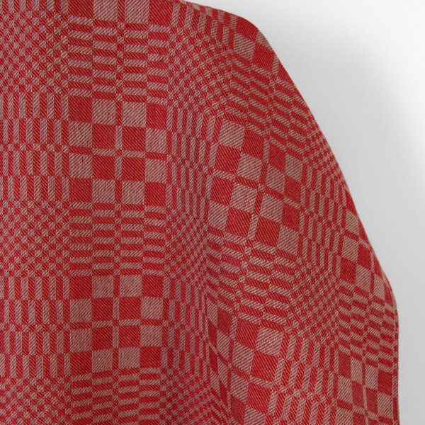 Tessuto di lino e cotone a quadri in twill rosso e beige - immagine 2