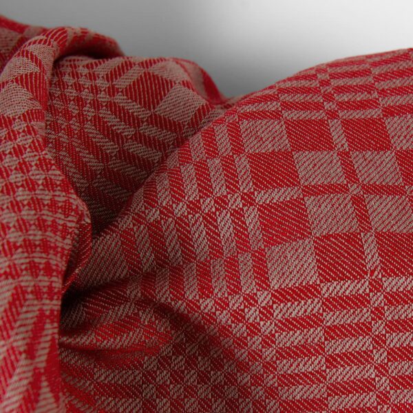 Tessuto di lino e cotone a quadri in twill rosso e beige - immagine 3