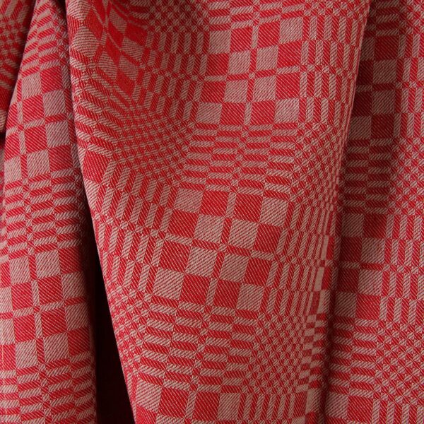 Tessuto di lino e cotone a quadri in twill rosso e beige - immagine 5