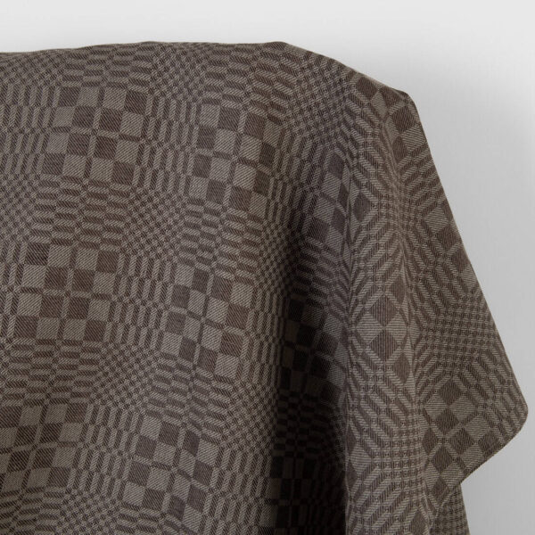 Tessuto di lino e cotone marrone scuro e beige a quadri twill - immagine 2