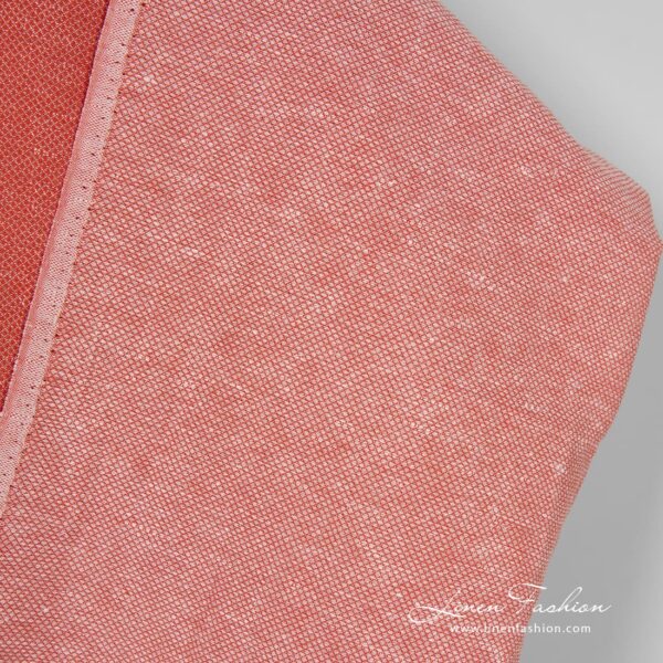 Coral linen cotton fabric with tiny diamond pattern