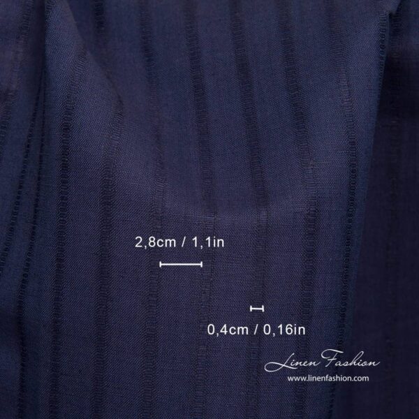 Tessuto di lino e cotone a righe blu scuro - immagine 4