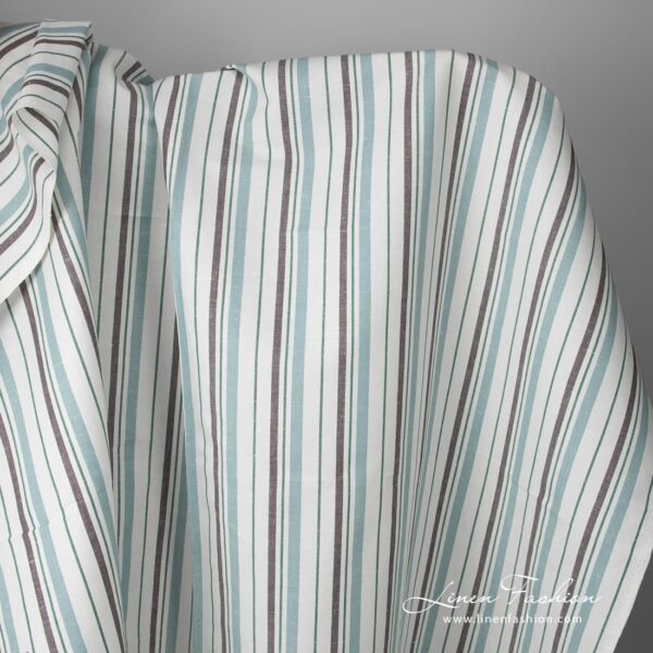 White fabric with blue, green and brown stripes