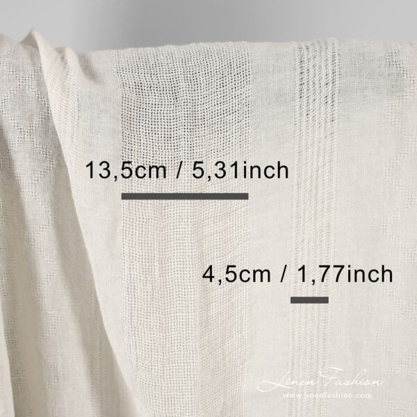 Off-white linen fabric in stripes and rhombus