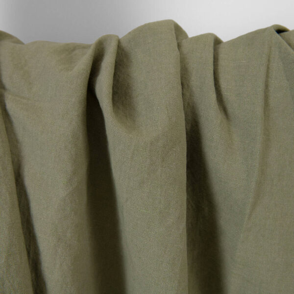 Washed linen cotton fabric grey-sand and green melange, specially washed