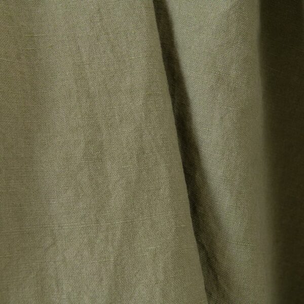 Washed linen cotton fabric grey-sand and green melange, plain weave