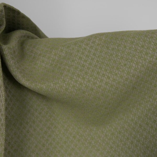 Linen cotton fabric green and beige diamond pattern texture