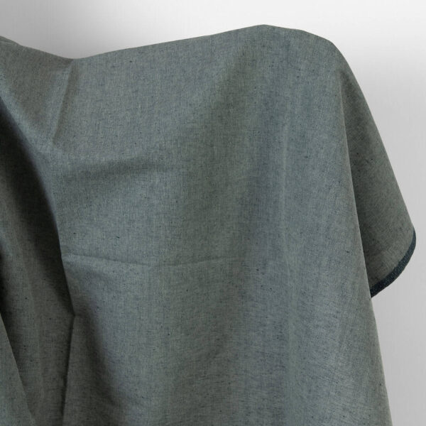 Tessuto di lino e cotone verde blu scuro melange