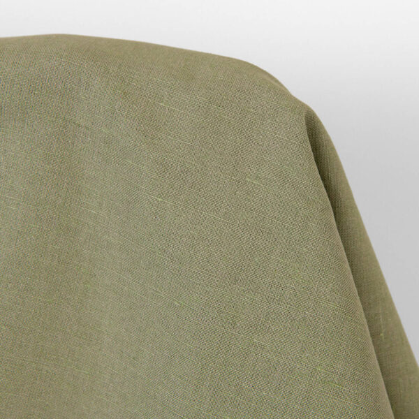 Tessuto di lino e cotone grigio-sabbia e verde melange - immagine 2