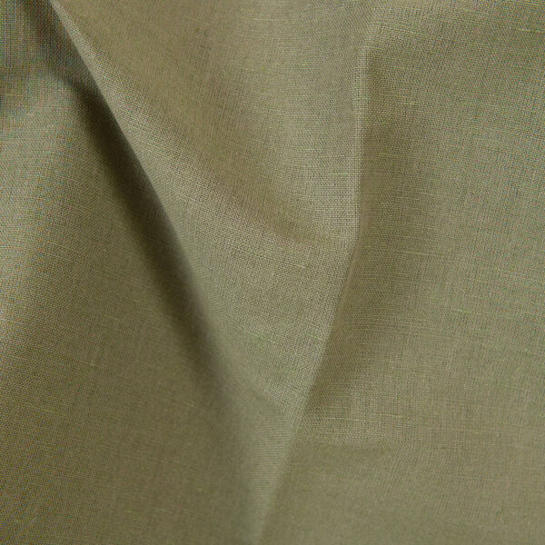 Tessuto di lino e cotone grigio-sabbia e verde melange - immagine 3