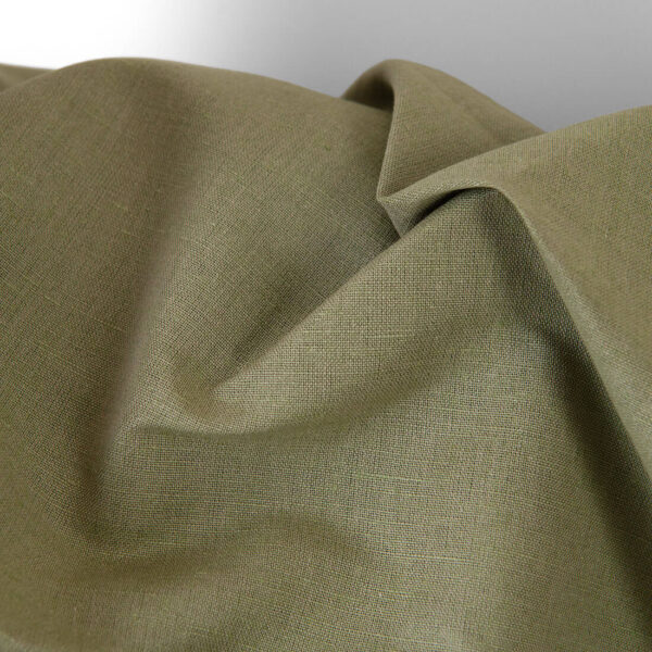 Tessuto di lino e cotone grigio-sabbia e verde melange - immagine 4