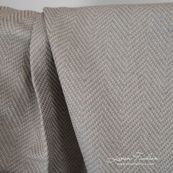 Linen cotton fabric in herringbone, grey.