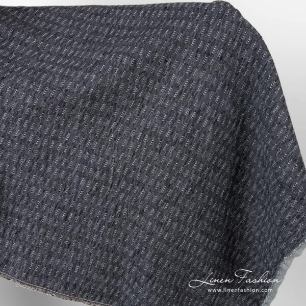 Black grey patterned fabric, washed linen