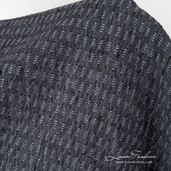 Black background with grey ticks linen fabric, washed