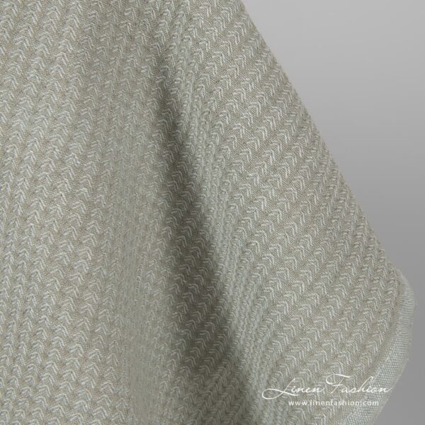 Washed linen cotton patterned fabric in greenish grey