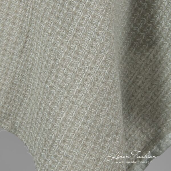 Linen cotton "tick"like pattern fabric in greenish grey color, washed