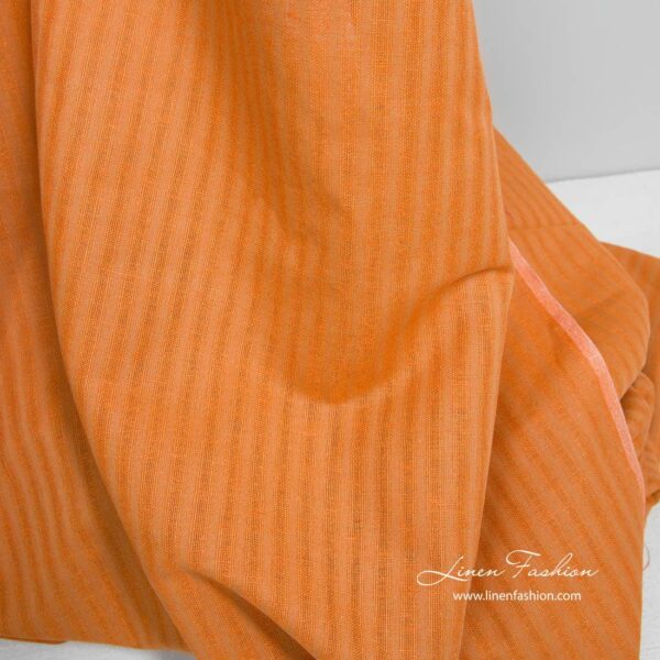 Tessuto a righe arancione in lino e cotone - immagine 3