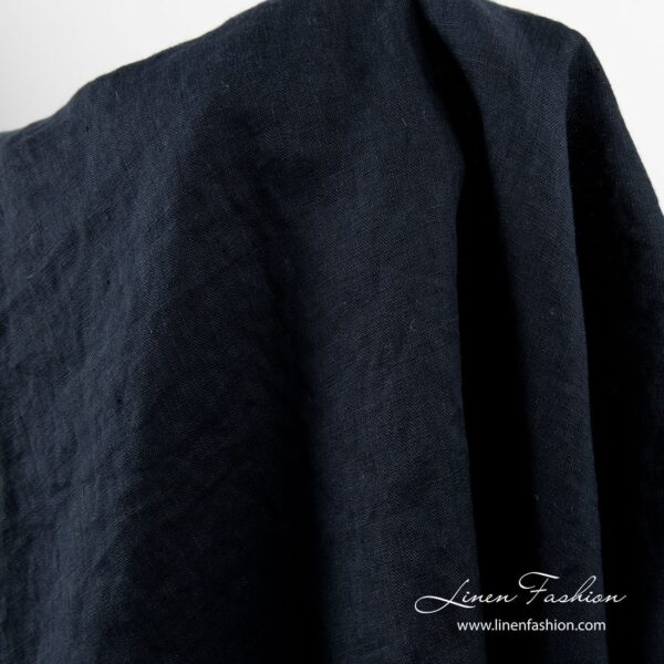 Tessuto di lino lavato in colore navy - immagine 2