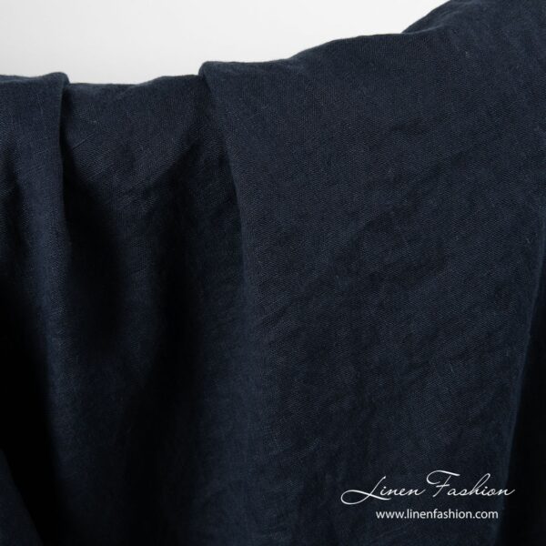 Tessuto di lino lavato in colore navy - immagine 3