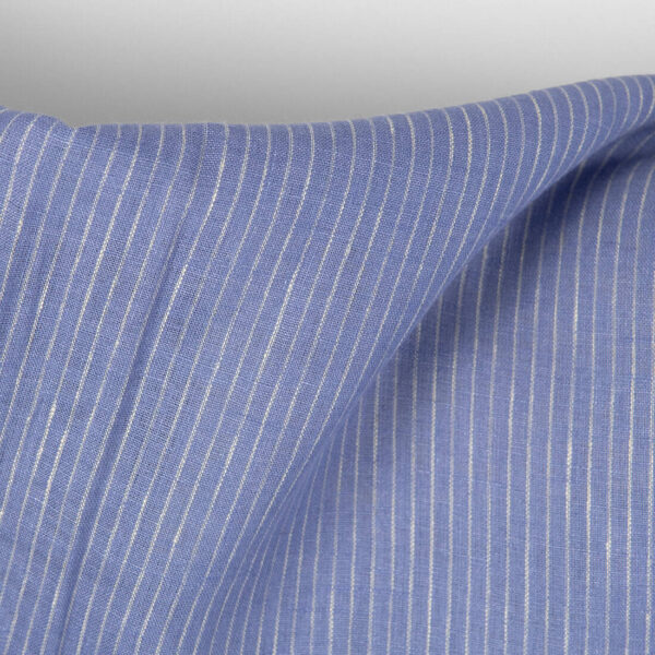 Tessuto di lino pervinca con righe color crema - immagine 3