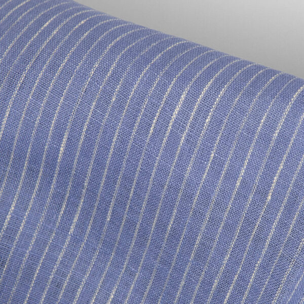 Tessuto di lino pervinca con righe color crema - immagine 4