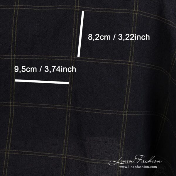 Checked linen cotton fabric woven from black and dark green yarns