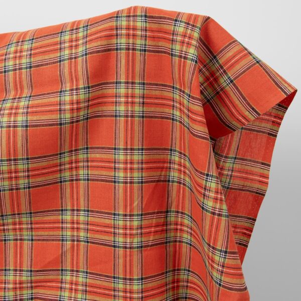 Plaid linen cotton fabric in red product photo