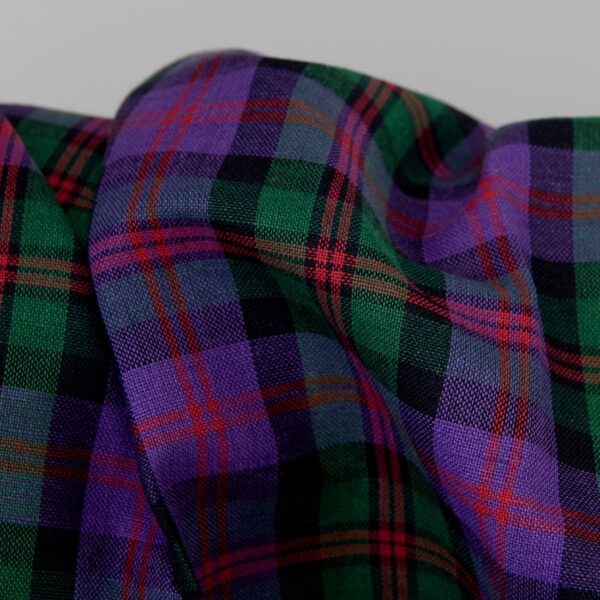 Purple and green linen cotton fabric, checked