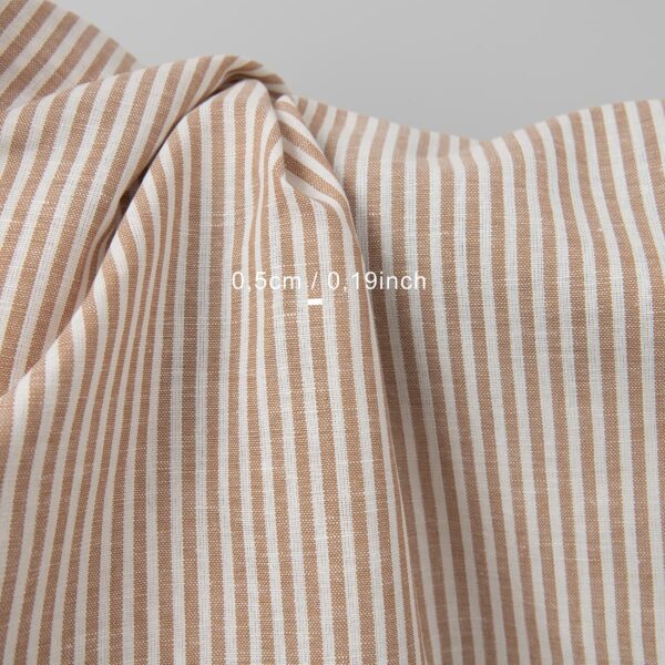 Wide linen cotton fabric in white and brown stripes with measurements
