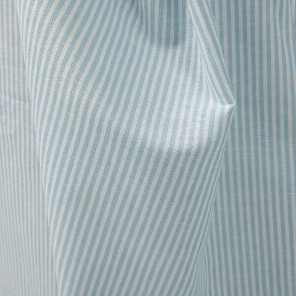 Wide linen cotton fabric in white and light turquoise stripes product photo