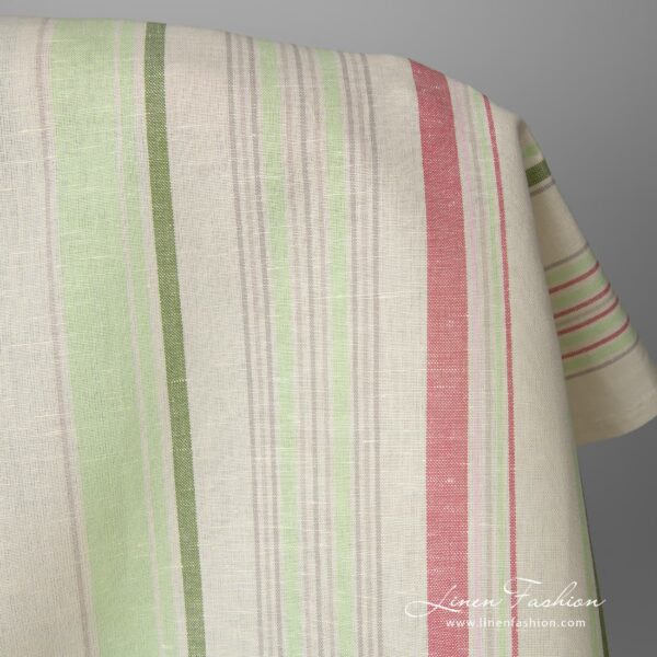 Linen cotton fabric in multicolored stripes is perfect for sewing bed, table, and kitchen linen as well as clothing and accessories
