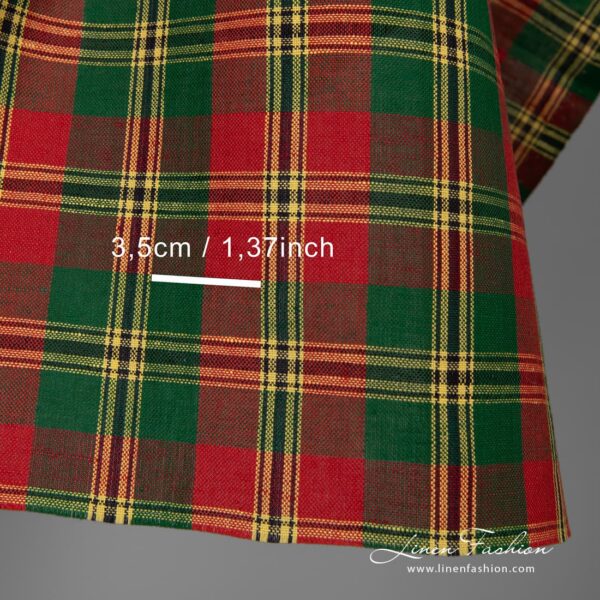Linen cotton fabric with red, green, yellow and black checks