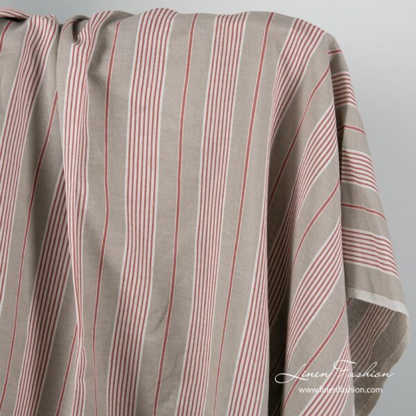 Linen cotton fabric in white and red stripes