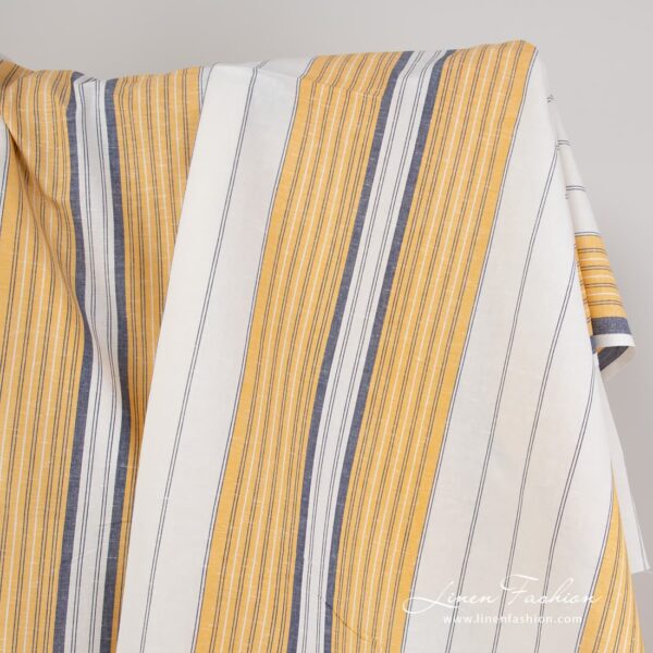 Linen cotton fabric in off white stripes.
