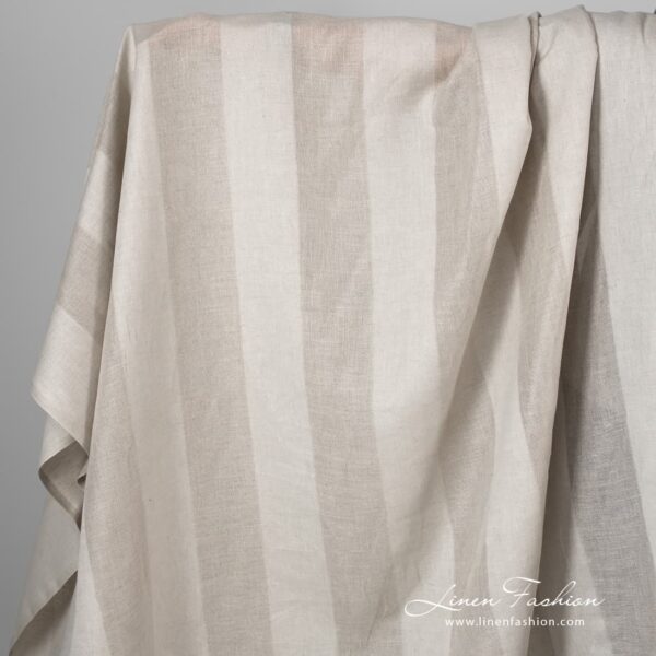 Grey linen cotton fabric with open weave stripes.