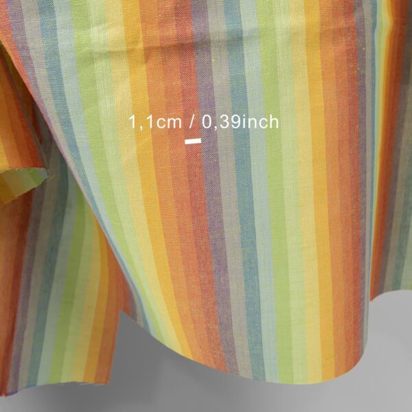 Linen cotton fabric in rainbow colour stripes with measurement