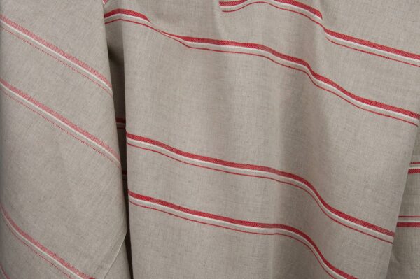 Tessuto in lino cotone grigio a righe rosse