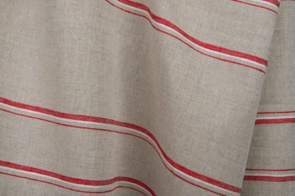 Tessuto in lino cotone grigio a righe rosse - immagine 2