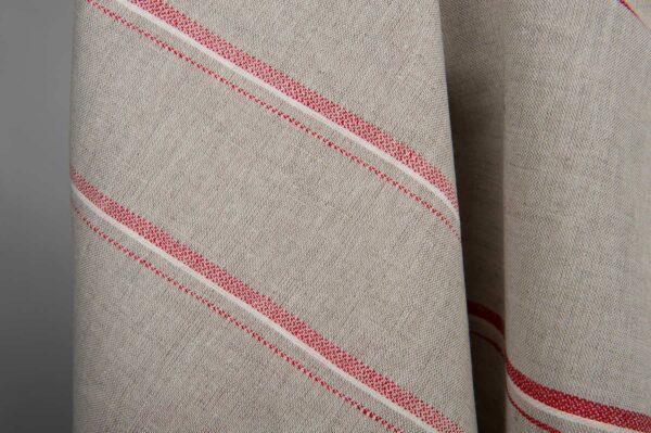 Tessuto in lino cotone grigio a righe rosse - immagine 3