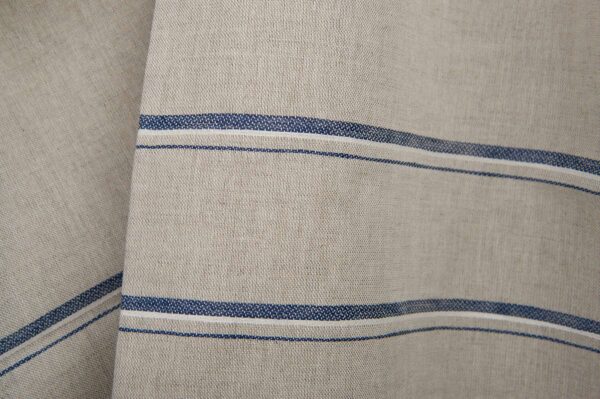 Tessuto in lino cotone grigio a righe blu
