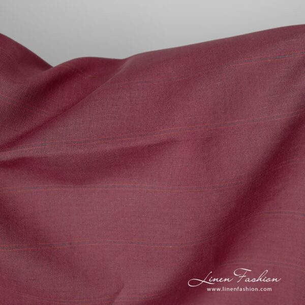Dark red striped linen cotton fabric