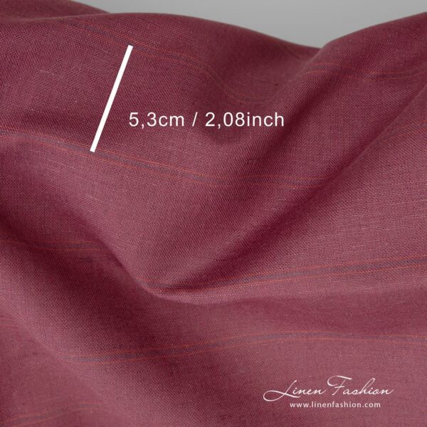Dark red (cherry) linen cotton fabric embellished with horizontal narrow stripes