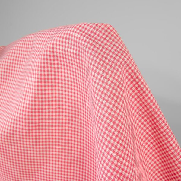 Linen cotton fabric in bright pink checks product photo