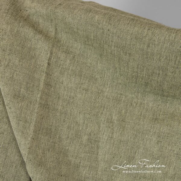 Olive green melange linen cotton fabric.