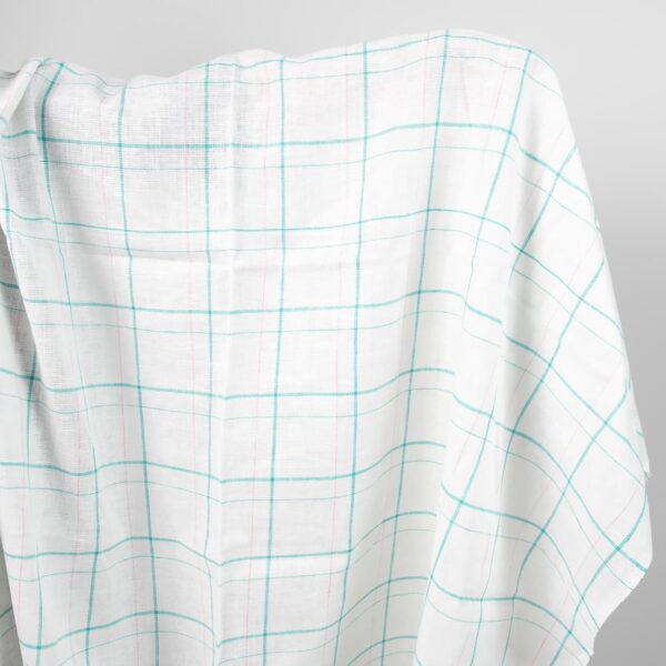 linen white green checked fabric